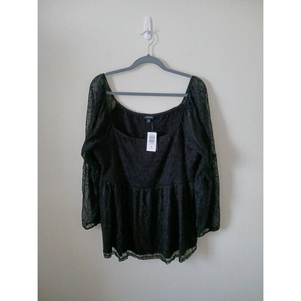 Torrid Womens Goth Lace Off Shoulder Top Black Bell Sleeve Babydoll Plus Size 3X